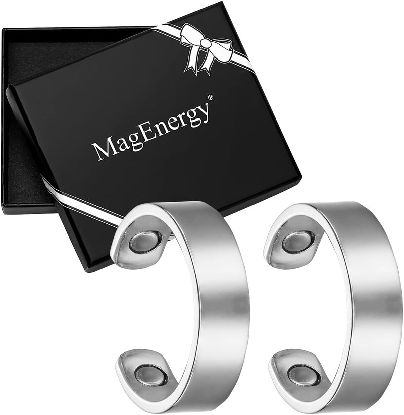 MagEnergy Copper Magnetic Rings for Men and Women, Magnetic Therapy Ring for Pain Relief Adjustable Rings Gift(2Pcs)