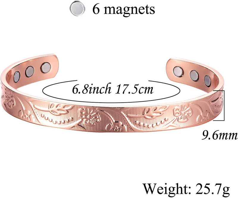 BioMag Copper Bracelet for Women Men,Magnetic Copper Bracelet for Arthritis and Joint Pain,Cuff Bangle Adjustable Jewelry Gift