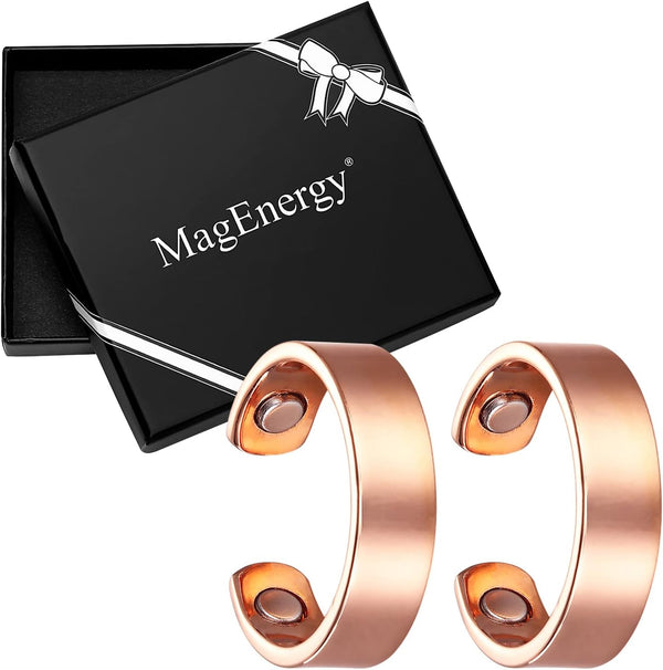 MagEnergy Copper Magnetic Rings for Men and Women, Magnetic Therapy Ring for Pain Relief Adjustable Rings Gift (2Pcs)