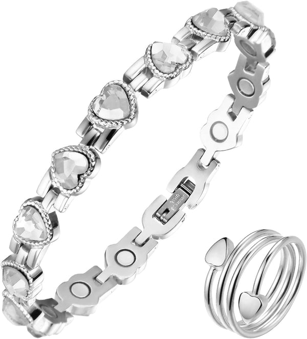 Magnetic bracelet, Adjustable titanium steel Heart bracelets for women