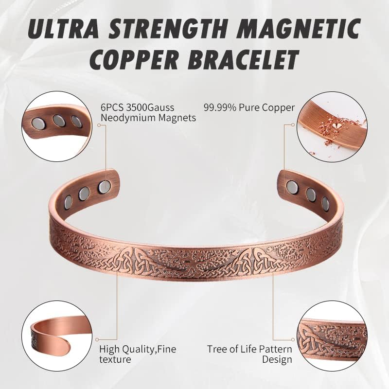 BioMag Copper Bracelet for Women Men,Magnetic Copper Bracelet for Arthritis and Joint Pain,Cuff Bangle Adjustable Jewelry Gift