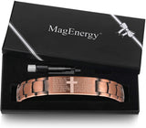 MagEnergy Copper Cross Bracelet for Men – Ultra Strength Magnetic Copper Mens Cross Bracelets with Ring – Adjustable Bracelet with Sizing Tool Jewelry Gift