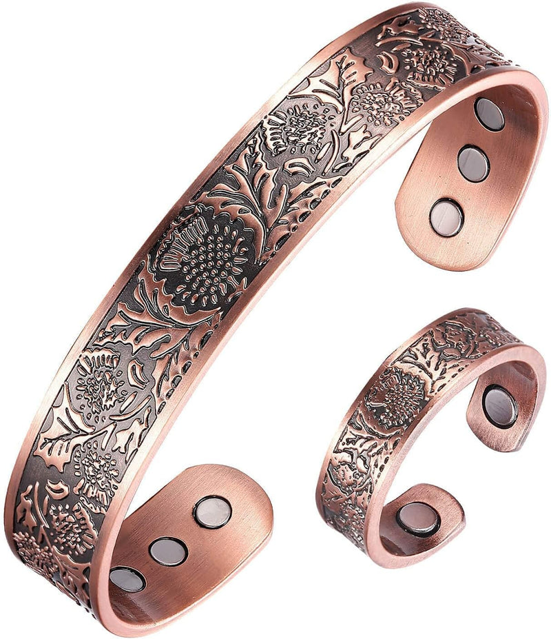 BioMag Magnetic Copper Bracelet ring set for Men Viking Bracelet for men with Magnets (Vintage Cloudflare)