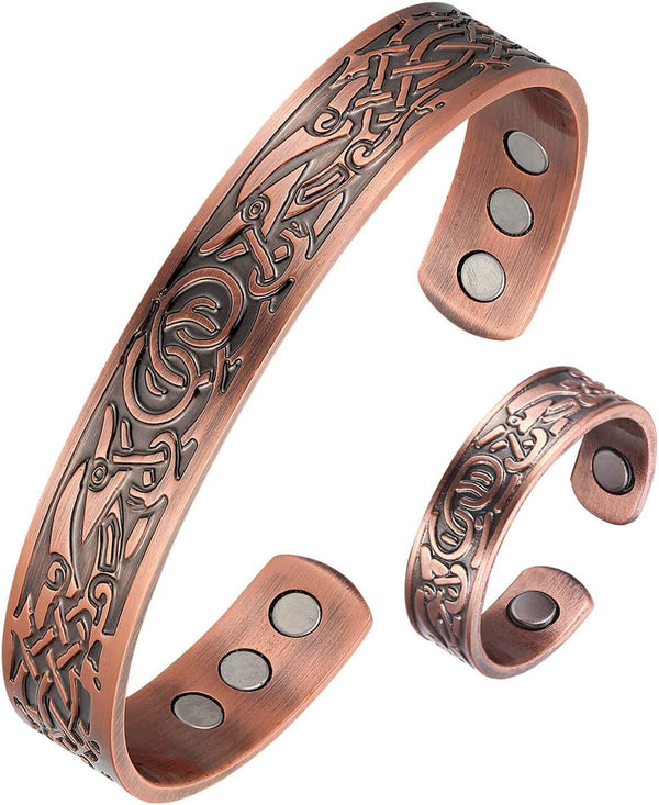 BioMag Magnetic Copper Bracelet ring set for Men Viking Bracelet for men with Magnets (Vintage Cloudflare)
