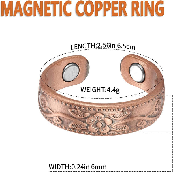 BioMag Magnetic Therapy Rings for Pain Relief, Pure Copper Ring for Men Women,Adjustable Fingers Thumb Copper Ring Jewelry Gift (Set of 4)
