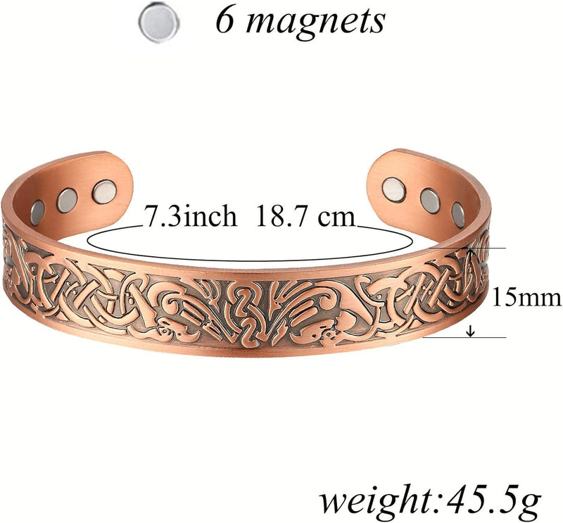 MagEnergy Copper Bracelet for Men 99.9% Pure Copper Magnetic Bangles with 6pcs 3500 Gauss Magnets Adjustable Jewelry Gift