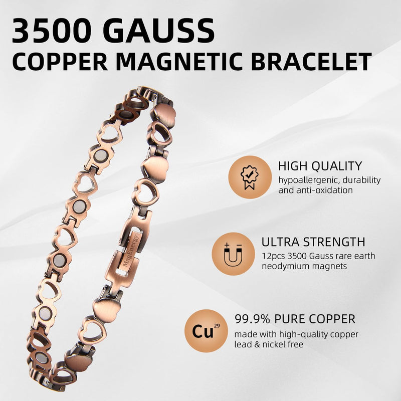 MagEnergy Pure Copper Magnetic Bracelet for Women Copper Wristband with 3500 Gauss Magnets Adjustable Jewelry Gifts (Copper Cross)