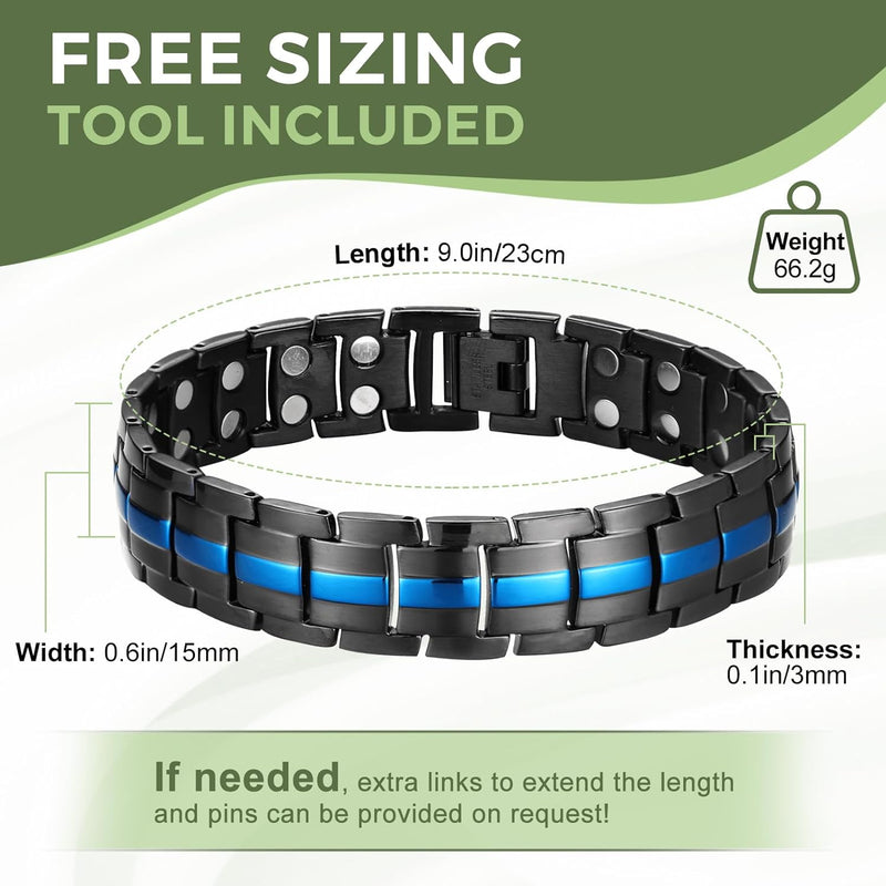 MagEnergy Titanium Steel Magnetic Bracelets for Men,4 Element Double Row Ultra Strength Magnets Wristband Magnetic Brazaletes with Adjustable Links Removal Tool & Jewelry Gift Box (Black)