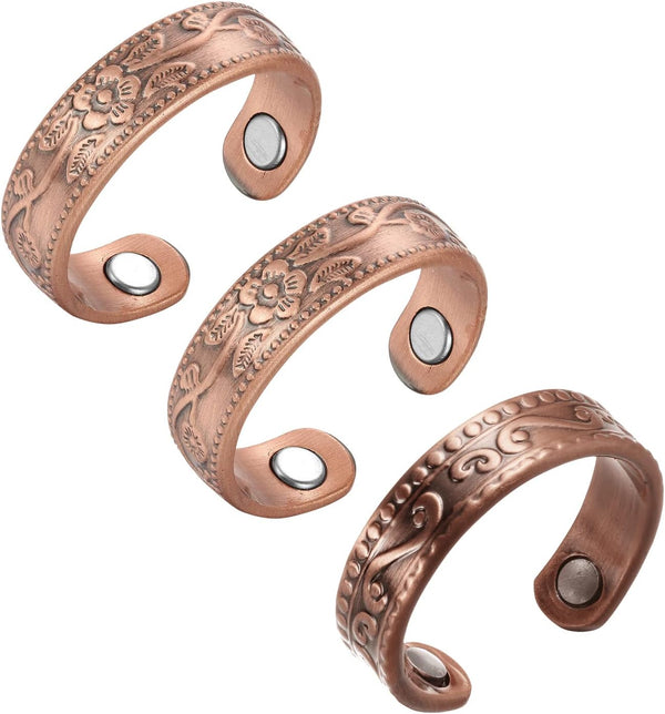 MagEnergy Copper Rings for Women Magnetic Finger Ring Pure Copper Adjustable Fingers Thumb Ring Copper Jewelry Gift for Mother Birthday Set of 2