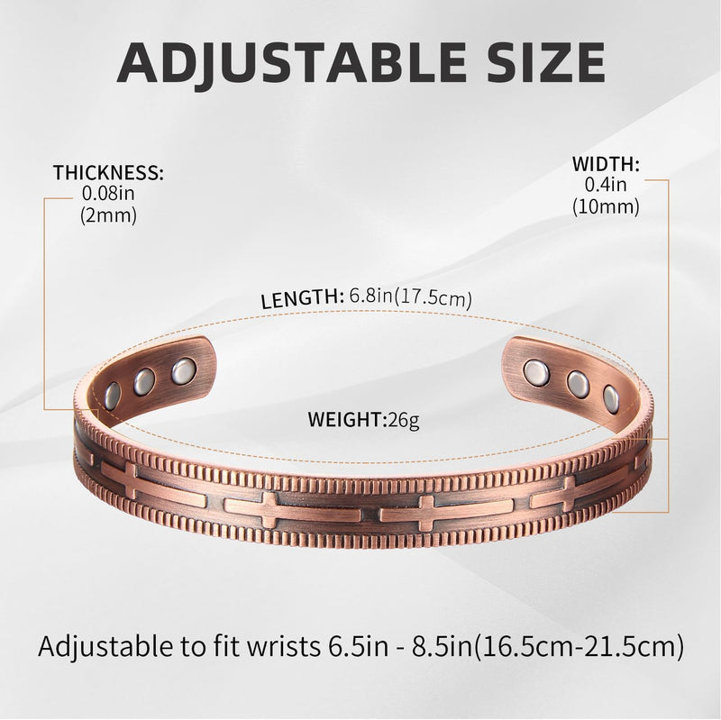 MagEnergy Copper Bracelet for Men Women,Pure Copper Bangle, Adjustable with 6 Powerful Magnets
