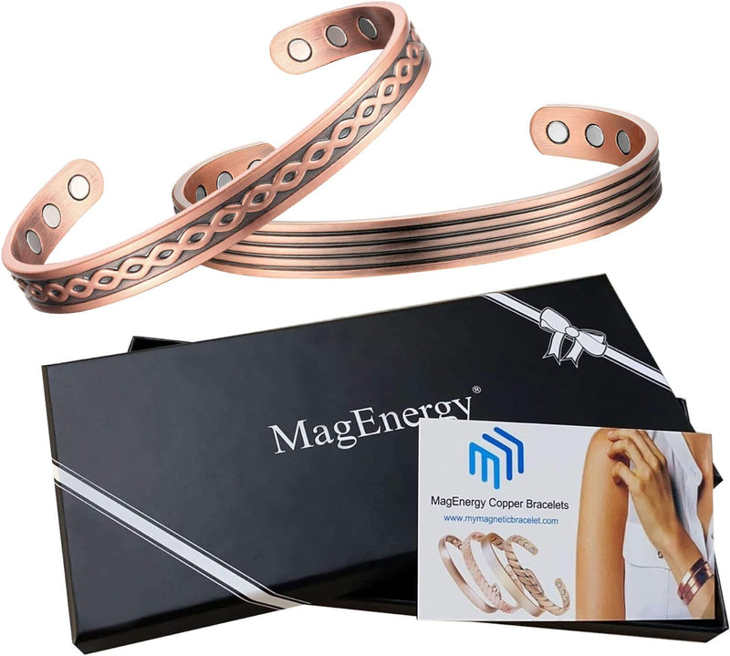 MagEnergy Copper Bracelets for Women 99.9% Pure Copper Magnetic Bracelet Adjustable Bangle Gift Box