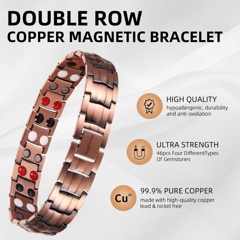 MagEnergy Copper Magnetic Bracelets for Men Double Row Strength Magnets with Removal Tool and Gift Box (Link Bracelet A)