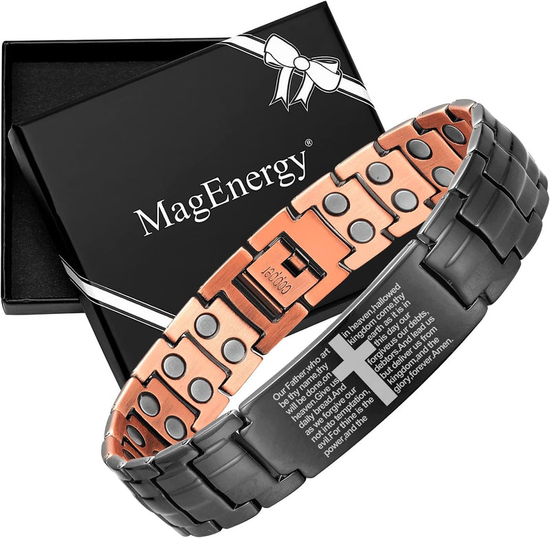 MagEnergy Copper Bracelet for Men 99.9% Pure Copper Magnetic Bracelet with 2 Row Magnets Adjustable Bracelet Length with Sizing Tool