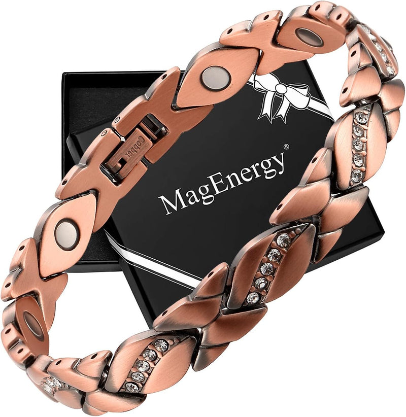 MagEnergy Copper Bracelets for Women 99.9% Pure Copper Magnetic Link Bracelet, Adjustable Bracelet Jewelry Gifts with Sizing Tool