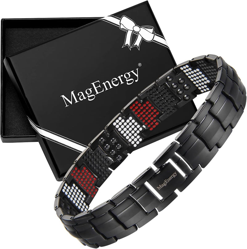 MagEnergy Pure Titanium Bracelet for Men 4 Elements 591pcs Minerals Magnetic Bracelet for Men Anniversary, Christmas, Valentine's Day Gifts