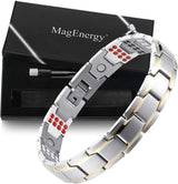 MagEnergy Magnetic Titanium Steel Bracelet and Copper Rings for Men for Arthritis and Pain Relief Carpal Tunnel,Adjustable Jewelry Gift(Set of 3)