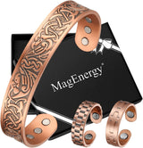 MagEnergy Copper Bracelet for Men 99.9% Pure Copper Magnetic Bangles with 6pcs 3500 Gauss Magnets Adjustable Jewelry Gift