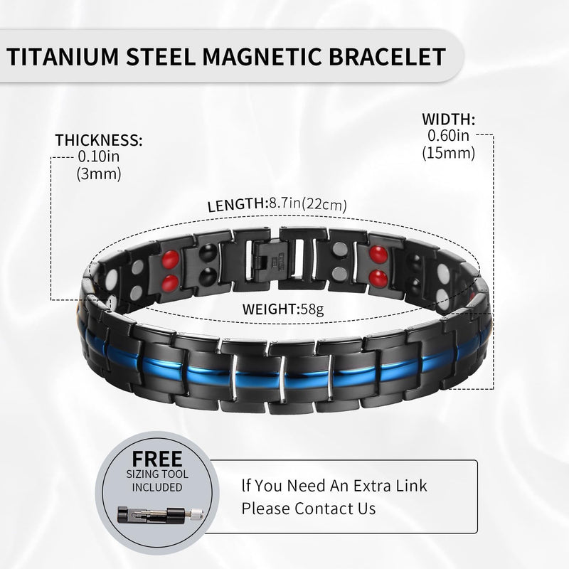 MagEnergy Titanium Steel Magnetic Bracelets for Men,4 Element Double Row Ultra Strength Magnets Wristband Magnetic Brazaletes with Adjustable Links Removal Tool & Jewelry Gift Box (Black)