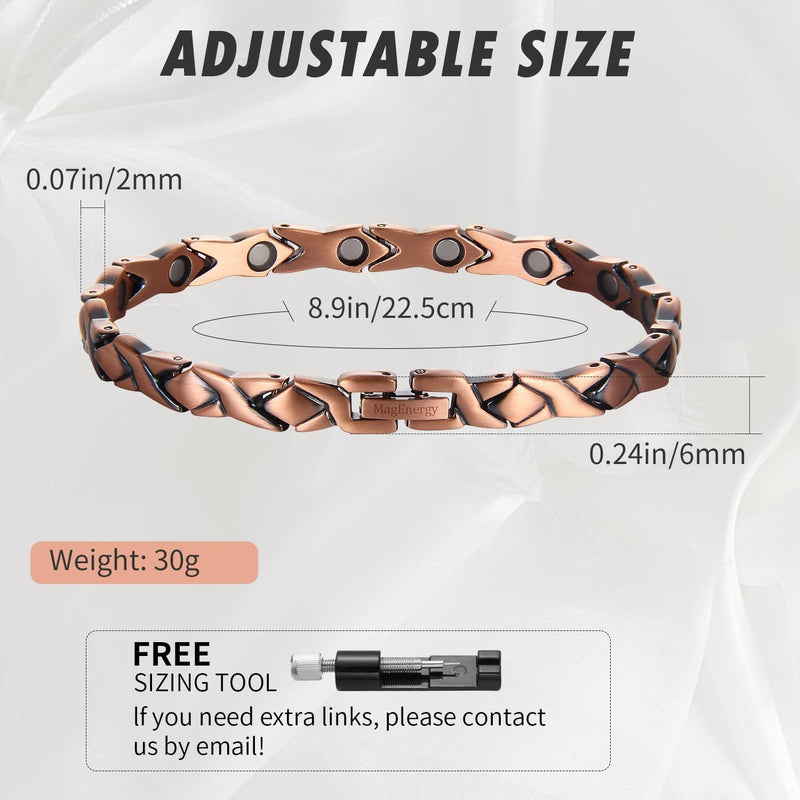 MagEnergy Bracciale in rame per uomo e donna, 99,9% puro rame, regolabile, con 8 magneti (argento, 17,3 cm MagEnergy Bracciale in rame per uomo e donna, 99,9% puro rame, regolabile, con 8 magneti (argento, 17,3 cm