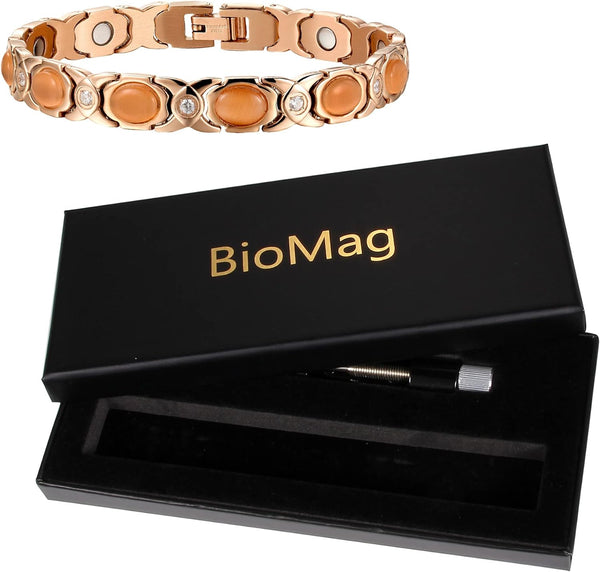 BioMag Magnetic Bracelets for Women for Stainless Steel Crystal Bracelets 8.0 inches Adjustable (Rose Gold/D)
