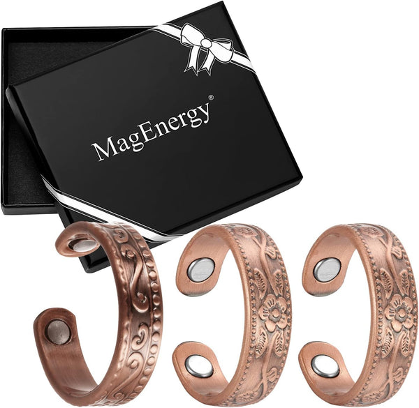 MagEnergy Copper Rings for Women Magnetic Finger Ring Pure Copper Adjustable Fingers Thumb Ring Copper Jewelry Gift for Mother Birthday Set of 2