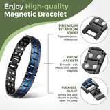 MagEnergy Titanium Steel Magnetic Bracelets for Men,4 Element Double Row Ultra Strength Magnets Wristband Magnetic Brazaletes with Adjustable Links Removal Tool & Jewelry Gift Box (Black)