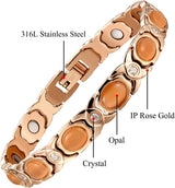 BioMag Magnetic Bracelets for Women for Stainless Steel Crystal Bracelets 8.0 inches Adjustable (Rose Gold/D)