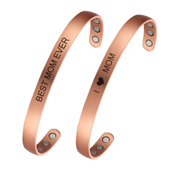 2-Pack Copper Bracelet For MOM- BEST MOM EVER/ I Love MOM