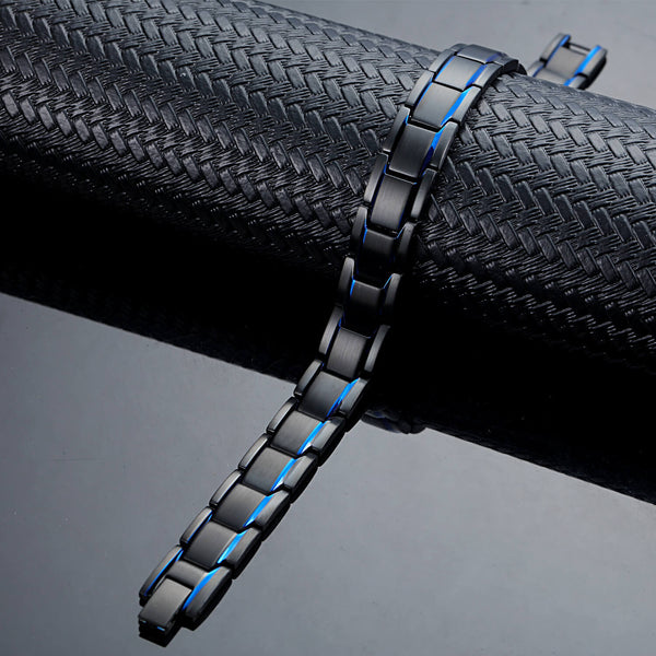 Black and Blue Stainless Steel Magnetic Bracelet For Men