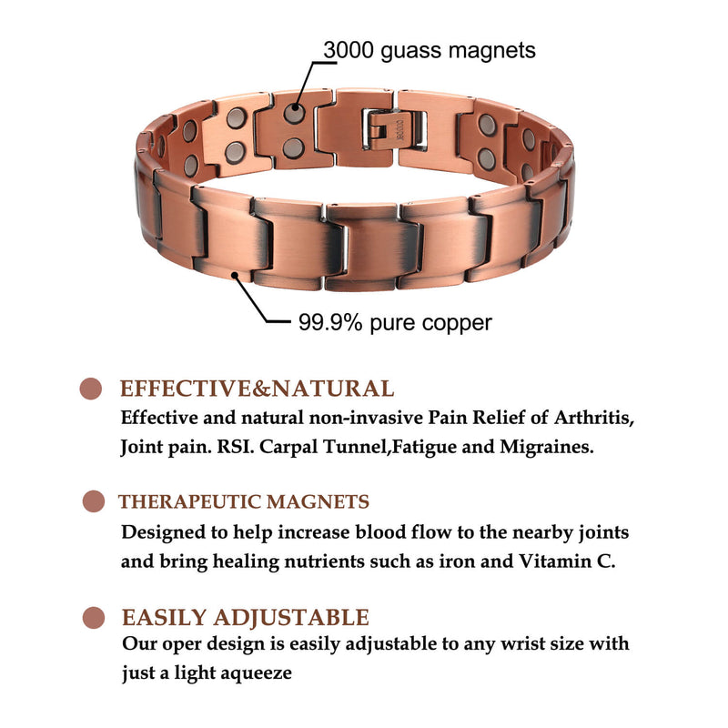 Mens Copper Bracelet For Arthritis with Double Magnets CB001M