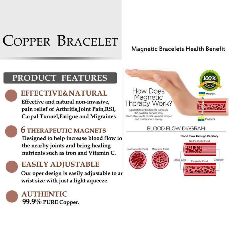 Twrist Copper Bracelet For Men with 6pcs Magnetic Therapy For Arthritis CBG225