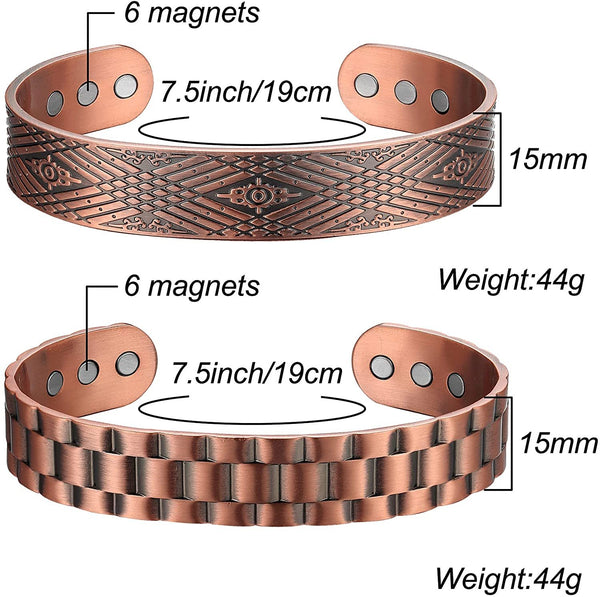 Copper Bracelet for Men for Arthritis Pain Relief Magnetic Therapy Bracelets 7.5inches Adjustable to Fit Most Wrist-2PCK