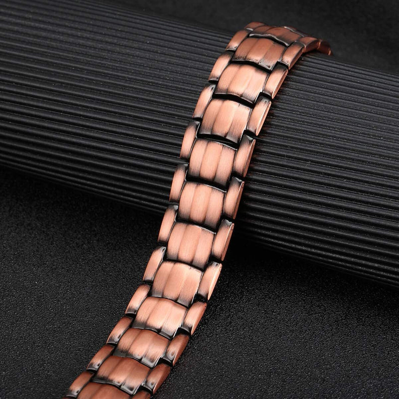 Mens Copper Bracelets 8.5" Link Adjustable Double Raw 3000Gauss Magnets Pain Relief for Arthritis and Carpal Tunnel Migraines Tennis Elbow