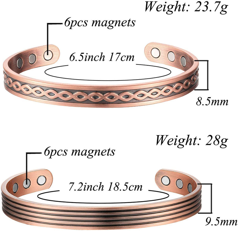 Copper Bracelet for Women and Men Magnetic Therapy Arthritis Relief Adjustable Couples Bracelets-2pcs