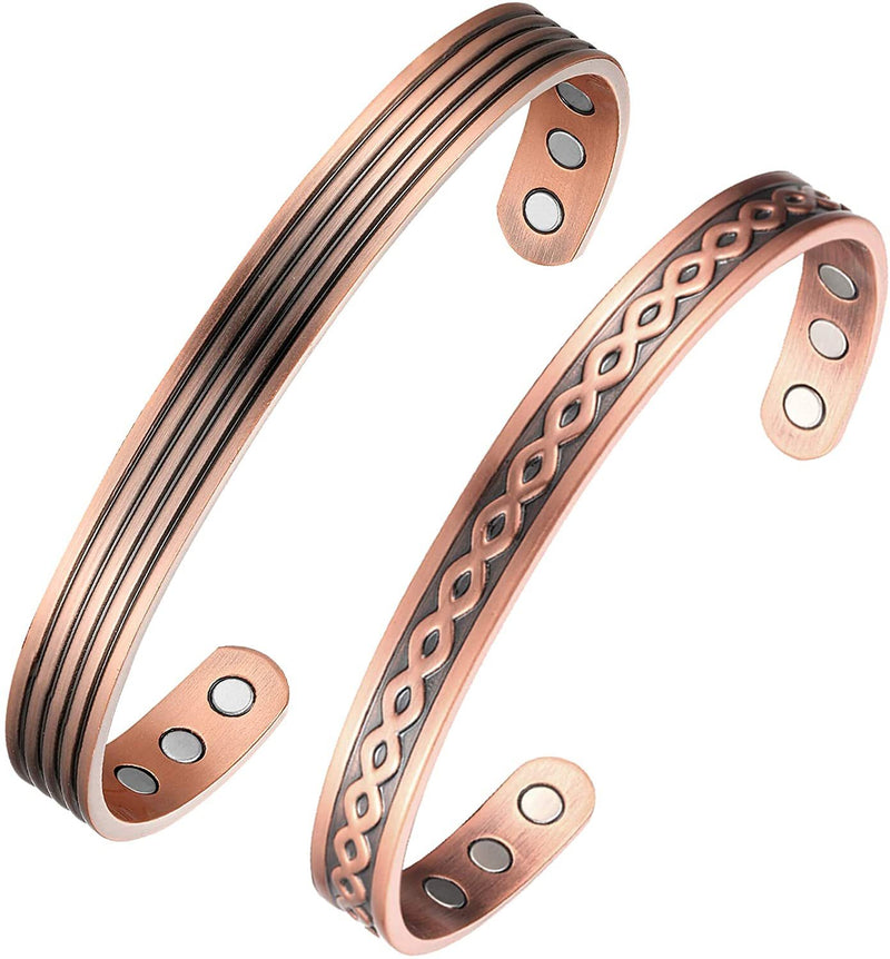 Copper Bracelet for Women and Men Magnetic Therapy Arthritis Relief Adjustable Couples Bracelets-2pcs