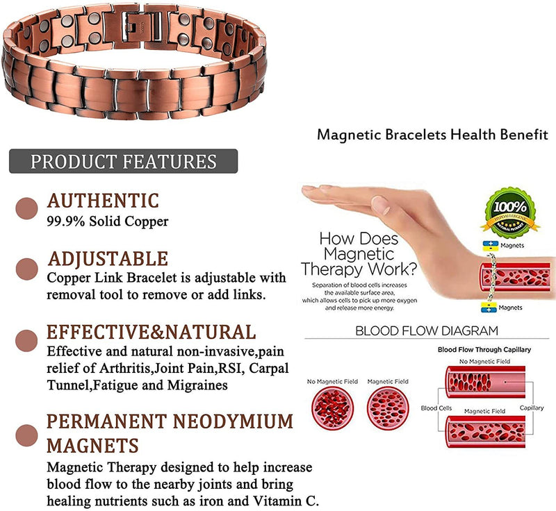 Pure Copper Bracelets for Women Arthritis Pain Relief Adjustable Magnetic  Bangles Benefits Healing Energy Minimalist Jewelry