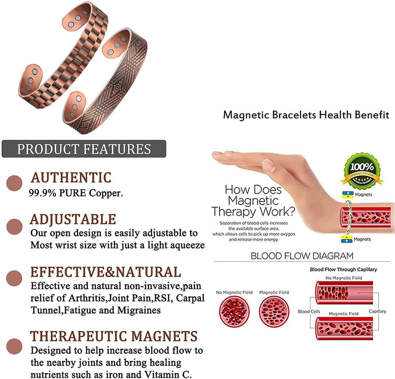 Magnetic Copper Bracelet Therapy Arthritis Pain Bangle Healing Cuff Rose  Gold on OnBuy