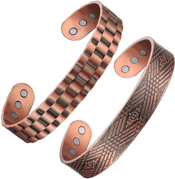 Copper Bracelet for Men for Arthritis Pain Relief Magnetic Therapy Bracelets 7.5inches Adjustable to Fit Most Wrist-2PCK